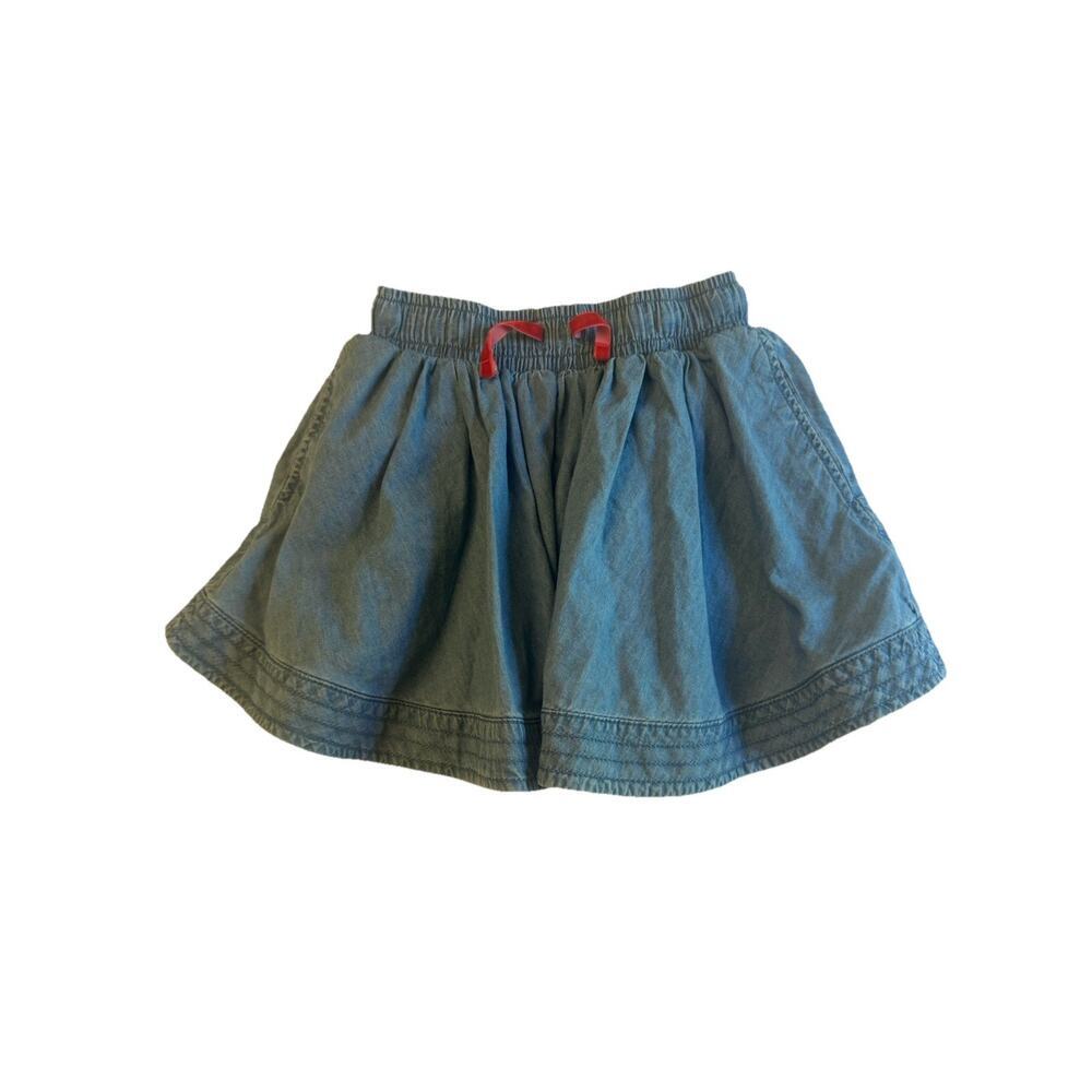 Mini Boden Girls Chambray Skort Floral Lined Elastic Waist Blue